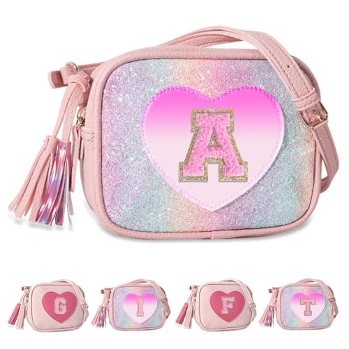 Birthday Gifts for 2 3 4 5 6 7 8 9 10 Year Old Girl,Cute Little Girl Purse Toddler Purse for Kids Wallet,Small Initial Shoulder Crossbody Bag,Personalized Christmas Gift for Daughter Baby(Rainbow,A)
