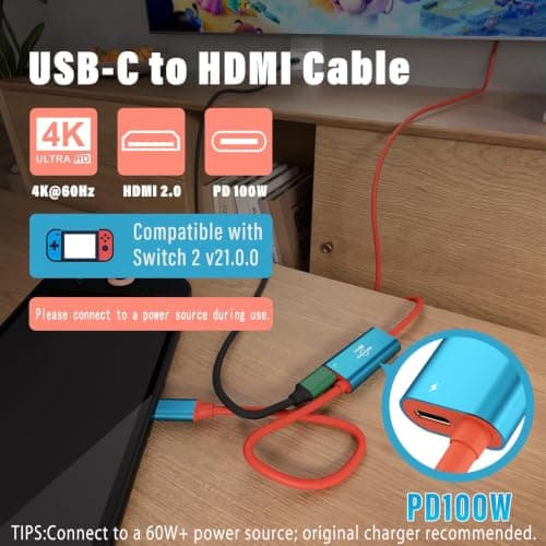 BGGUANG Switch 2 Dock Portable USB-C to HDMI Cable TV Docking Station Compatible with Nintendo Switch 2,OLED/Steam Deck/ROG Ally X /4K@60Hz / HDMI 2.0 / USB 3.0 5Gbps / PD 3.0 100W TV Travel Dock