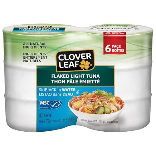 Clover Leaf Flaked Light Skipjack Canned Tuna in Water - 170g, 6 Count - High in Protein, 13g Per 55g Serving - 100% Wild-Caught and Traceable Tuna - Trace My Catch