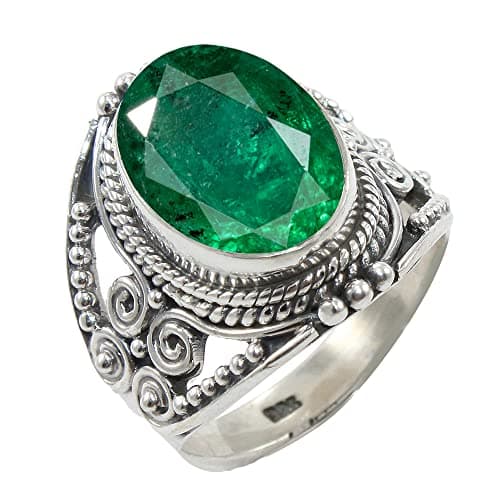 Fine Sterling Silver Ring For Womens Natural Emerald Ring Sterling Silver Anniversary Ring May Birthstone Bezel Set Gemstone Ring