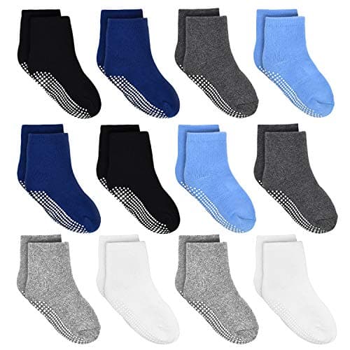 Tphon Kids Non Slip Toddler Boy Grip Socks 12 Pairs Anti Skid Sticky Socks for 1-3 Years Baby Children Girls