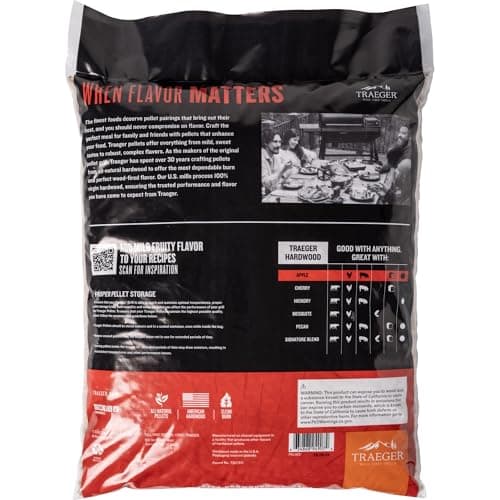 Traeger Grills Apple 100% All-Natural Wood Pellets for Smokers and Pellet Grills, BBQ, Bake, Roast, 18 lb. Bag