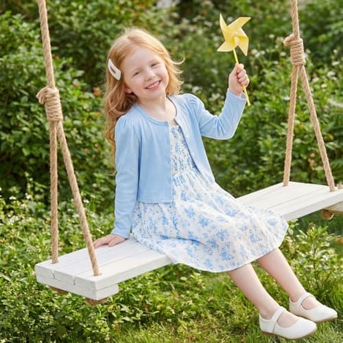 JiAmy Girl Dress and Cardigan 2Pcs Sets Toddler Summer Sleeveless Butterfly Floral Print A-line Dresses with Long Sleeve Coat Kids Casual Clothes for Girls 7-8 Years Blue