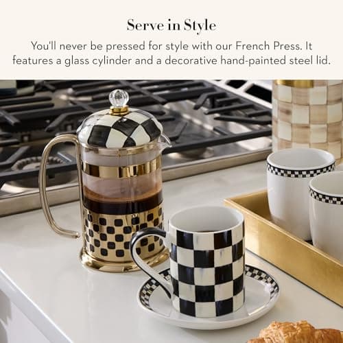 MACKENZIE-CHILDS Coffee French Press, Black-and-White Courtly Check