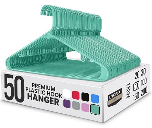 Utopia Home Plastic Hangers 50 Pack - Clothes Hanger with Hooks - Durable & Space Saving (Aqua)