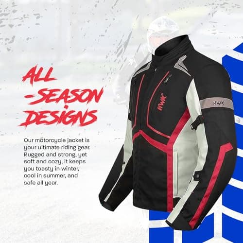 HWK Motorcycle Jacket for Men and Women Scorpion with Cordura Fabric for Enduro Motocross Motorbike Riding, Red, X-Large