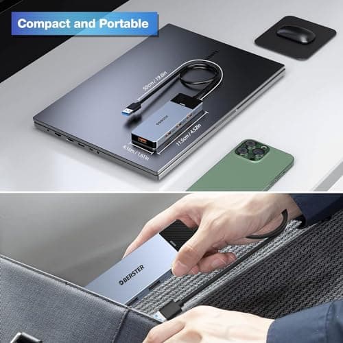 OBERSTER USB HUB, USB Docking, USB 3.2 HUB 5GBPS, Ultra Slim Portable Data Hub, 4 in 1 USB HUB with 4 * USB 3.2 Compatible with Windows, macOS, Linux, Chrome OS Systems(Aluminium)