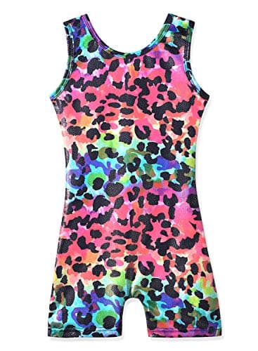 HOZIY Girls Gymnastics Leotards for Kids Tumbling Outfits Biketard Sparkle Adorable Pattern, Colorful Camouflage, 7-8 Years