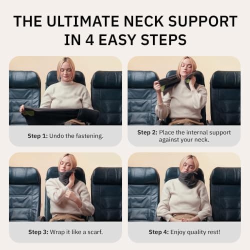 trtl Travel Pillow - Airplane Pillow for Neck and Shoulder Support - Soft, Lightweight, Machine-Washable Travel Pillows for Airplanes - Black