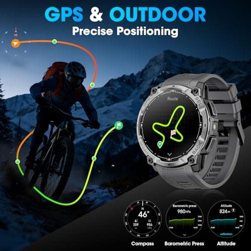 Military Smart Watch for Men with GPS, 1.43" AMOLED Bluetooth Call, LED Flashlight, Rugged Tactical Watch for Android iOS, 3ATM Waterproof Fitness Tracker with Heart Rate Pedometer