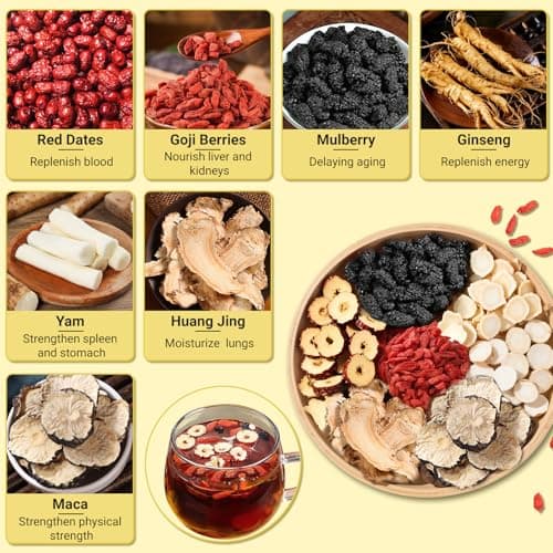 Kidney Tea Formula Ginseng Six Treasure Tea - Natural Chinese Traditional Herbal Ginseng Five Treasures Kidney Detox Cleanse Teabag For Men Women (30 Bags/1 Pack)