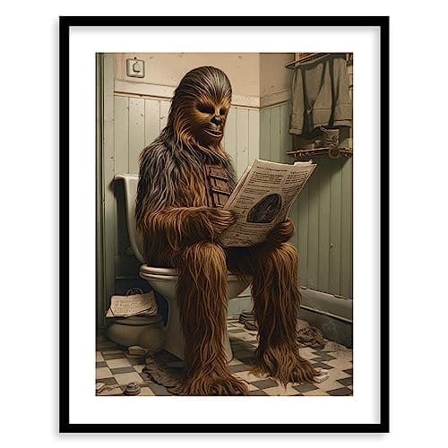 Star Wars Bathroom Décor Art Print - Premium Giclee Fine Art Print - Aesthetic Modern Vintage Painting Style Darth Vader Stormtrooper Yoda Print Poster for Bathroom Wall Decor, Ready to Frame