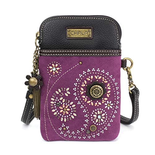 CHALA Dazzled Cell Phone Crossbody Purse-Women PU Leather Multicolor Handbag with Adjustable Strap, Paisley - Purple, One Size