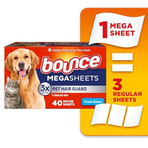 Bounce Dryer Sheets, Pet Hair And Lint Guard, Mega Size, Fresh Scent, 40 Count