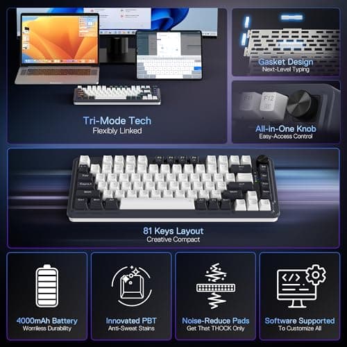 Redragon K673 PRO 75% Wireless Gasket RGB Gaming Keyboard, 3-Modes 81 Keys Compact Mechanical Keyboard Hot-Swap Socket, Dedicated Knob Control and 5-Layer Noise Dampening, Linear Red Switch