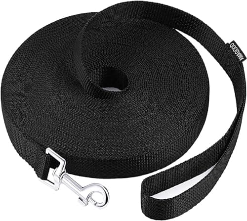 AMAGOOD Long Dog Training Leash 20 FT - 1 Inch Wide Heavy Duty Lead for Obedience Recall Agility Training, Tie Out, Camping - Black - for Medium and Large Dogs
