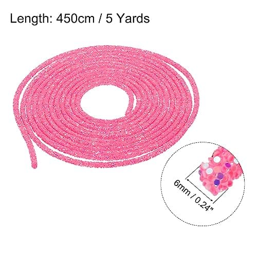 MECCANIXITY 5 Yard 6mm 0.24 inch Glitter Sequins Rope Sequins Rhinestone Tube Cord for DIY Wedding Dresses Costume Clothing Shoes Jewelry Accessory Dark Pink