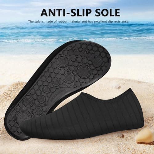 Water Shoes for Women Men Quick-Dry Barefoot Aqua Socks Swim Pool Non Slip Surf Yoga Exercise Outdoor Trave Essentials Black Stripe 44/45