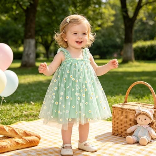 AGQT Toddler Girls Tulle Tutu Dress Sleeveless Kids Princess Birthday Tutu Dresses Formal Party Gowns Light Green Daisy-Lace Size 2-3T