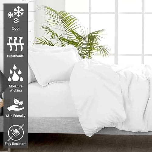 Pizuna Pure 100% Cotton Twin Duvet Cover with Shams, Luxurious 400 Thread Count Long Staple Cotton Sateen Weave with Hidden Button Closure (Combed White Cotton Duvet Covers Twin)