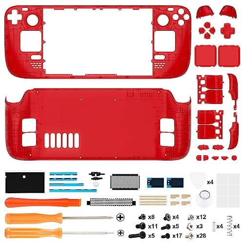 eXtremeRate Clear Red Custom Faceplate Back Plate Shell for Steam Deck, Handheld Console Replacement Housing Case, DIY Full Set Shell with Buttons for Steam Deck LCD Console - Console NOT Included