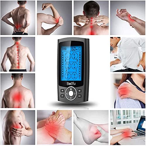 Belifu Dual Channel TENS EMS Unit 24 Modes Muscle Stimulator for Pain Relief Therapy, Electronic Pulse Massager Muscle Massager with 10 Pads, Dust-Proof Drawstring Storage Bag,Fastening Cable Ties
