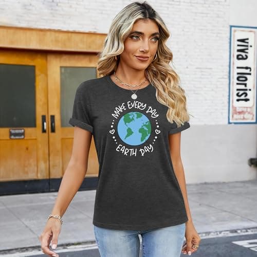 CONTEKK Womens Make Every Day Earth Day T Shirt Earth Day Graphic Tee Save The Planet Environmental Shirt Grey