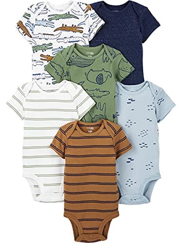 Simple Joys by Carter's Boys' 6-Pack Short-Sleeve Bodysuit, Olive, Alligator/Stripe, 18 Months