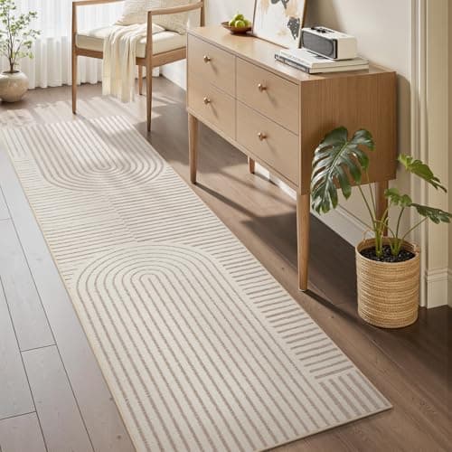 Boho Area Rug 2x6 Runner Rug Machine Washable Hallway Rugs for Bedroom Non Slip Soft Carpet Geometric Textured Runner for Dining Kitchen Office Living Room Rug-Beige