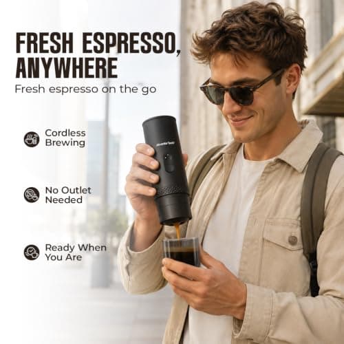 Portable Electric Espresso Machine, Mini Self-Heating Travel Coffee Maker for Ground Coffee & NS Capsules, Ideal for Camping, RV, Hiking & Office