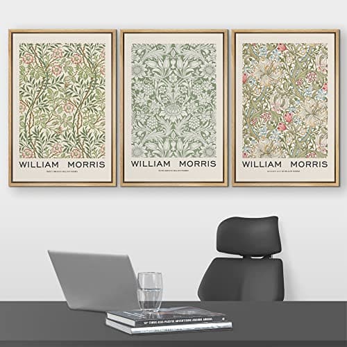 wall26 Framed Canvas Print Wall Art Set William Morris Flower Pattern Tapestries Nature Floral Illustrations Fine Art Decorative Botanical Rustic for Living Room, Bedroom, Office - 24"x36"x3 Natural