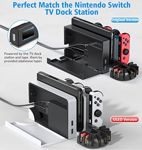Switch Controller Charger Dock Station Compatible with Nintendo Switch Accessories & OLED Model Joycons, KDD Joycon Charging Dock Station with Upgraded 8 Game Storages, Game Accessories