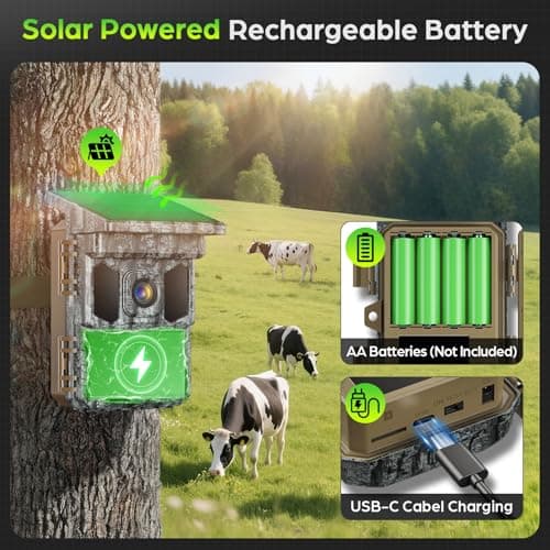 VIDVIS Trail Cameras-4K 64MP Game Cam with Night Vision Motion Activated Waterproof IP66, WiFi Solar Power 0.2s Trigger Trail Cam with 850nm Infrared LEDs, Wildlife Camera (Micro SD Card Not Included)