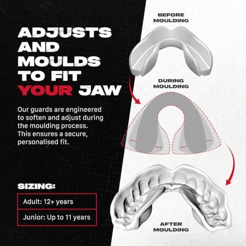 SAFEJAWZ Mouthguard Strapless Slim Fit, Adults and Junior with Case for Boxing, Basketball, Football, MMA, Martial Arts, Hockey and All Contact Sports (Adults (12+ Years), Clear)