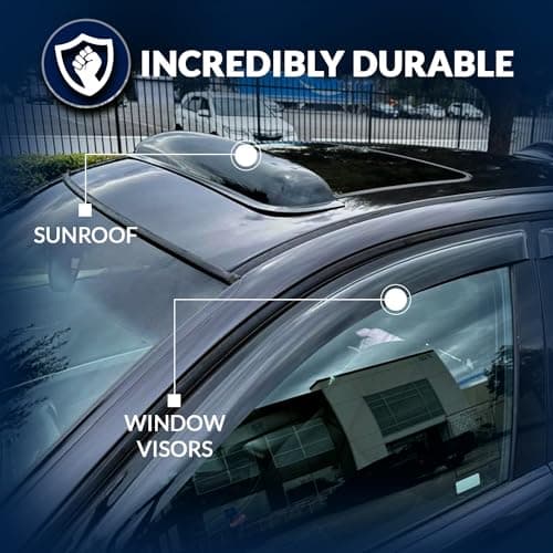 Window Visor & Sunroof 5 Pcs Set Combo | 2.0mm Outside Mount Car Rain Guard Side Deflectors | Dark Smoke Moonroof Rain Shields Compatible with 2001-2004 Toyota Avalon Sedan