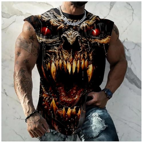 Graphic Tees Men Trendy Muscle Top Comfy Sleeveless Loose Athletic Tee Big Lightweight Scary Black,2XL