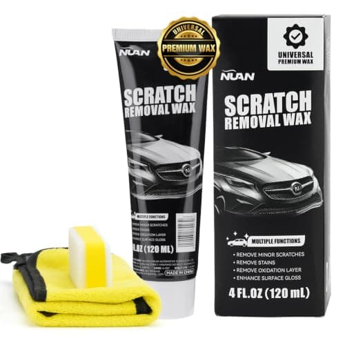 NUAN Car Scratch Remover Wax, Universal Premium Polishing Compound for Deep Scratches, 4 fl oz (120 ML), with Sponge and Cloth,White,NUAN scratch removal wax