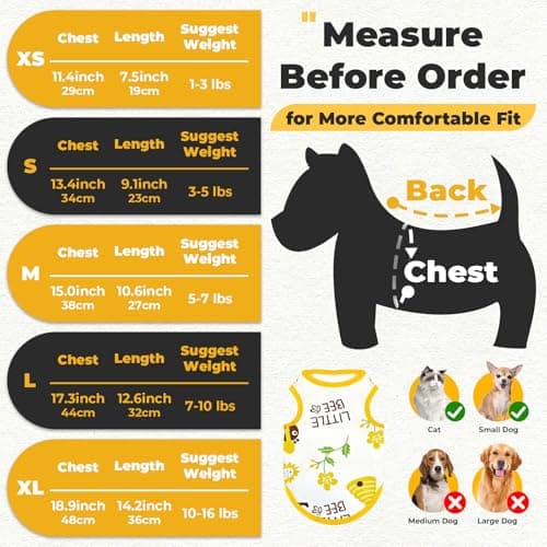 PETCARE Cartoon Dog Shirts for Small Dogs Cute Dog Clothes Yellow Bee Tshirt Soft Cotton Puppy Pajamas Breathable Sleeveless Pet Tank Top Spring Summer Dogs Clothes for Chihuahua Yorkie Shih Tzu