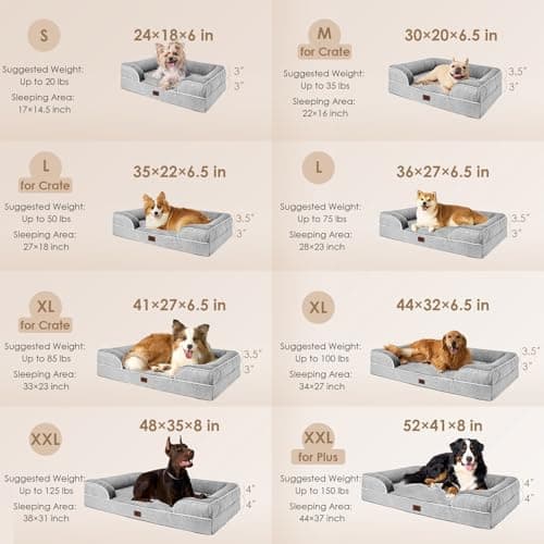 EHEYCIGA Orthopedic Dog Beds for Extra Large Dogs 44x32Inch, Polyurethane Foam XL Pet Bed with Sides, Non-Slip and Egg-Crate Foam Big Dog Couch Bed with Washable Removable Cover, Grey