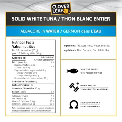 Clover Leaf Solid White Albacore Tuna in Water - 170g, 3 Count - Canned Fish - High in Protein, 14g per 55g Serving Drained - 100% Wild-Caught and Traceable Tuna - Trace My Catch