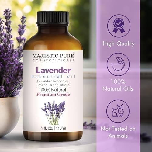 Majestic Pure Lavender Essential Oil - Huge 118 ml - 100% Pure and Natural Oil for Soap Making Scent- Premium Grade with Glass Dropper