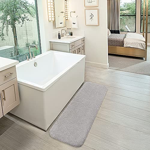 VANZAVANZU Bathroom Runner Rugs 20"x70" Ultra Soft Absorbent Non Slip Fluffy Thick Microfiber Cozy Bath Mat for Tub Shower Bathroom Floors Accessories(Light Gray)
