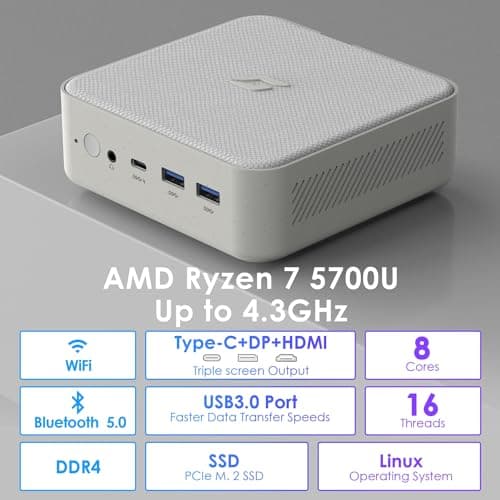 CyberGeek Mini Computers Linux, AMD Ryzen 7 5700u (8C/16T,up to 4.3 GHz), Small PC 32GB DDR4 RAM 2TB PCIe SSD Mini Gaming PC Supports 4K@60Hz/Triple Display/WiFi/BT5.0/HDMI+DP+Type C/Home/Office