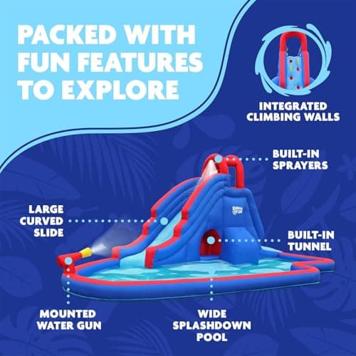 Sunny & Fun Deluxe Inflatable Water Slide Park with Climbing wall & Tunnel