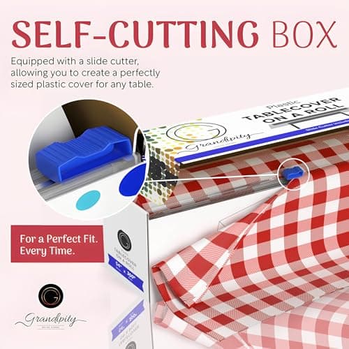 Grandipity Plastic Tablecloth Roll - 54in x 300 Ft. Red Gingham Checkered Plastic Table Cloths for Parties | Disposable with Cutter Box - Cut to Size Disposable Tablecloth for Rectangle & Round