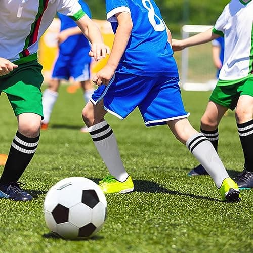 GRPSKCOS Kids Soccer Socks, 2 Pairs Sports Girls Boys Knee High Tube Socks Toddler Stripes School Uniform Stockings(#1 White+Black 3-6 Years)