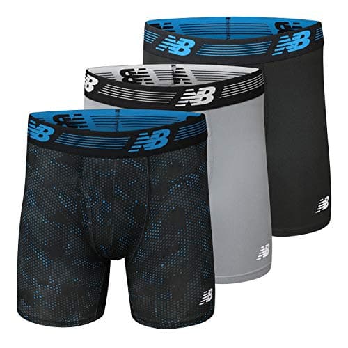 New Balance Men's Performance Boxer Briefs with Fly, Breathable Stretch Underwear, Moisture Wicking, Soft Waistband (3 Pack) - Black/Steel/Bolt Black Ghost Camo, Large