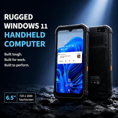 Aonim Rugged Windows 11 Handheld Computer, 6.5 Inch Touchscreen, Intel N150, 8GB RAM 256GB Storage, WiFi 6, 4G LTE, NFC, GPS, IP68 PDA, Optional 1D/2D Barcode Scanner