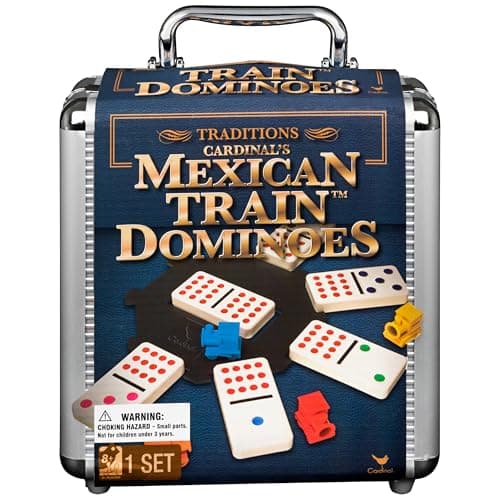 Spin Master Games, Mexican Train Dominoes Set in Aluminum Carry Case, Includes Colorful Trains for Fun-Filled Family Game Night, for Kids & Family, 2-8 Players, for Ages 8 & Up