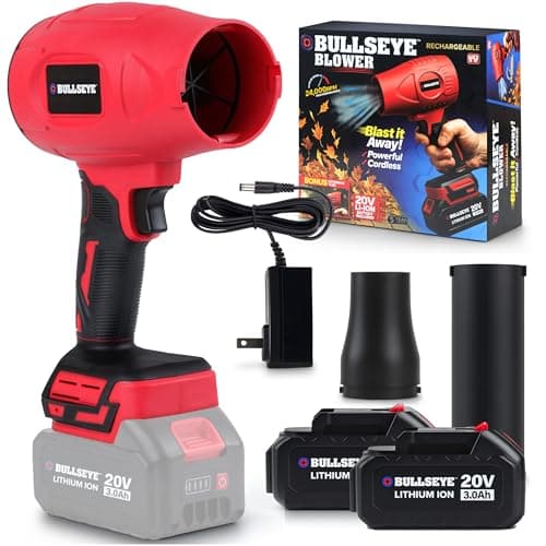Bullseye Blower – Cordless Leaf Blower, Handheld Turbo Jet with 2 Batteries, 20V 350W Electric Air Power for Patio, Garage Cleaning and Car Drying – As Seen on TV